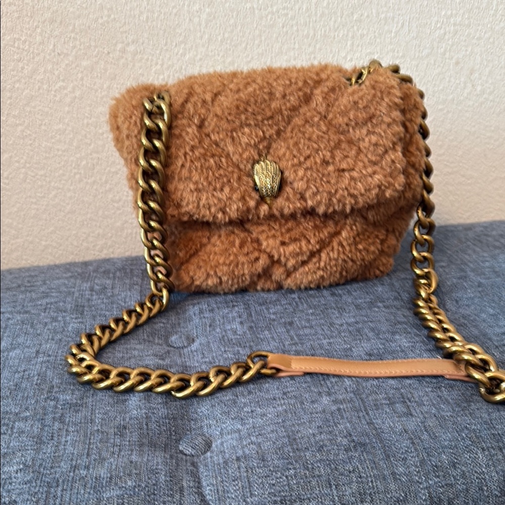 Kurt Geiger Brown Gold Crossbody Bag with Plush Texture